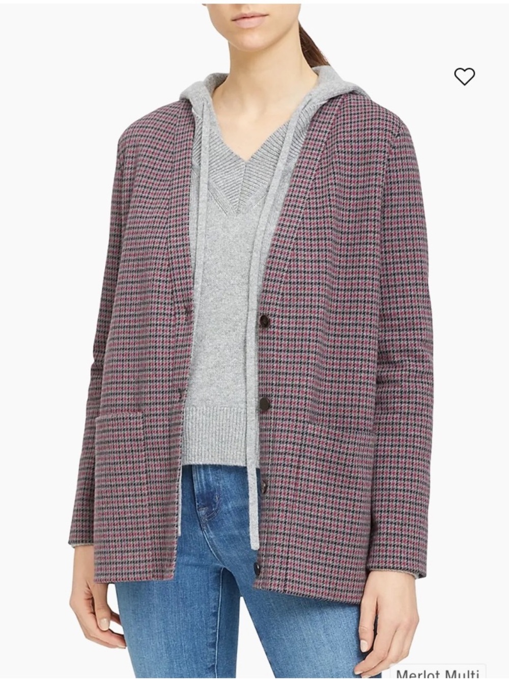 Theory ‘Collin’ Merlot Multi Houndstooth Knit Cardigan Classic Academia Medium